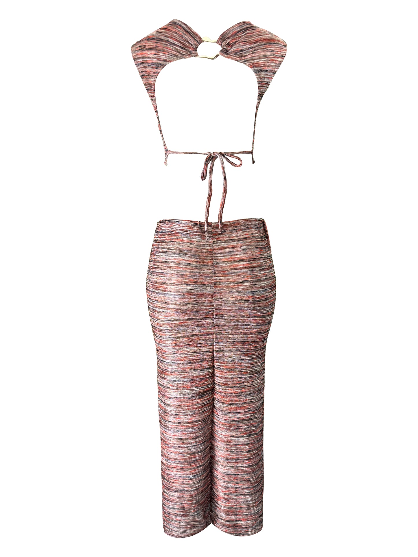 RED KNIT HALTER MAXI SKIRT