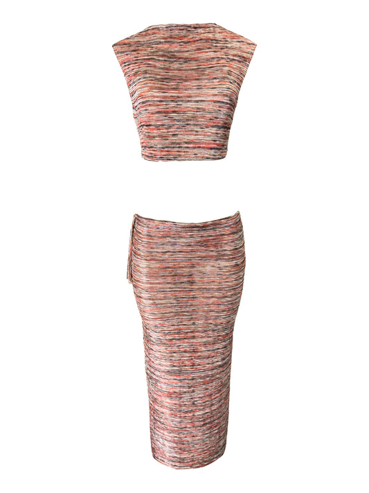 RED KNIT HALTER MAXI SKIRT